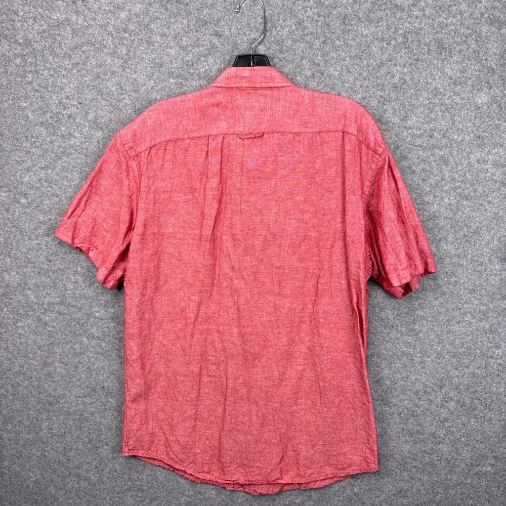 Banana Republic Mens Large Red Linen Cotton Blend Short Sleeve Button Down Shirt